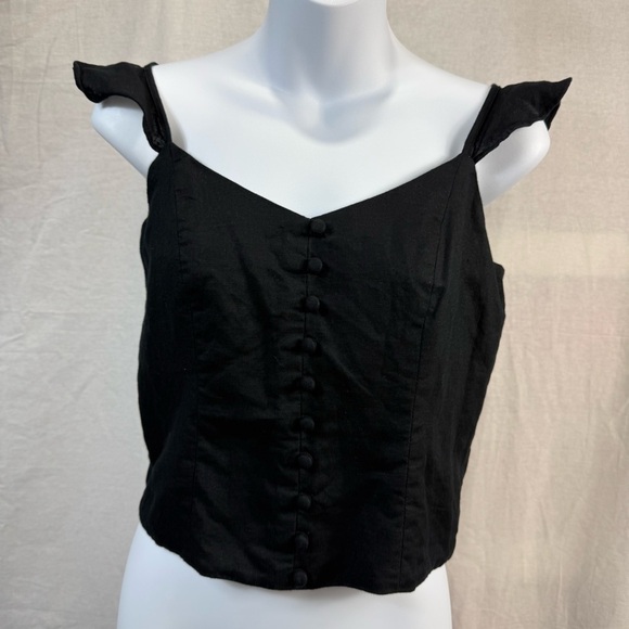 Banana Republic Black Flutter Sleeve Crop Blouse Size Medium Petite - Picture 1 of 7